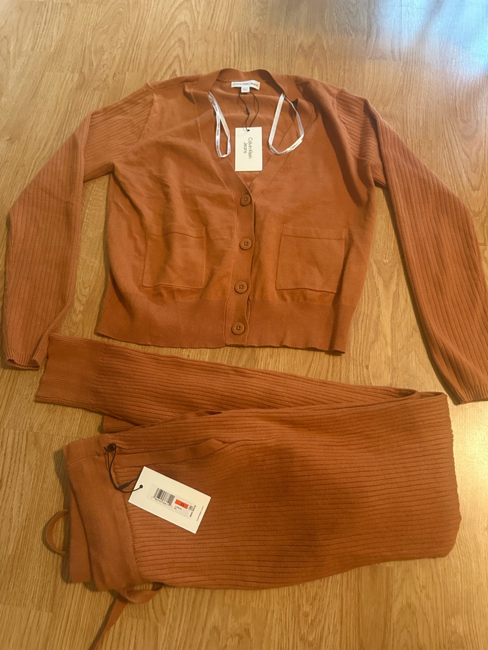 Women's Two-Piece Ribbed Knit Cardigan & Pant Set